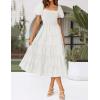ZESICA Women’s 2026 Summer Square Neck Short Puff Sleeve Solid Color High Waist Casual Smocked Flowy A Line Tiered Midi Dress(White)