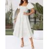 ZESICA Women’s 2026 Summer Square Neck Short Puff Sleeve Solid Color High Waist Casual Smocked Flowy A Line Tiered Midi Dress(White)
