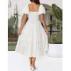ZESICA Women’s 2026 Summer Square Neck Short Puff Sleeve Solid Color High Waist Casual Smocked Flowy A Line Tiered Midi Dress(White)
