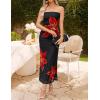 ZESICA Womens Boho Floral Strapless Maxi Dress 2026 Summer Off Shoulder Bodycon Beach Party Long Dresses(Black)