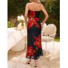 ZESICA Womens Boho Floral Strapless Maxi Dress 2026 Summer Off Shoulder Bodycon Beach Party Long Dresses(Black)