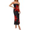 ZESICA Womens Boho Floral Strapless Maxi Dress 2026 Summer Off Shoulder Bodycon Beach Party Long Dresses(Black)