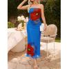 ZESICA Womens Boho Floral Strapless Maxi Dress 2026 Summer Off Shoulder Bodycon Beach Party Long Dresses(Blue)