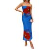 ZESICA Womens Boho Floral Strapless Maxi Dress 2026 Summer Off Shoulder Bodycon Beach Party Long Dresses(Blue)