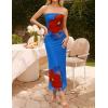 ZESICA Womens Boho Floral Strapless Maxi Dress 2026 Summer Off Shoulder Bodycon Beach Party Long Dresses(Blue)