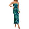 ZESICA Womens Boho Floral Strapless Maxi Dress 2026 Summer Off Shoulder Bodycon Beach Party Long Dresses(Green)