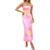 ZESICA Womens Boho Floral Strapless Maxi Dress 2026 Summer Off Shoulder Bodycon Beach Party Long Dresses(Light Pink)