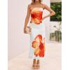 ZESICA Womens Boho Floral Strapless Maxi Dress 2026 Summer Off Shoulder Bodycon Beach Party Long Dresses(Orange)