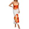 ZESICA Womens Boho Floral Strapless Maxi Dress 2026 Summer Off Shoulder Bodycon Beach Party Long Dresses(Orange)