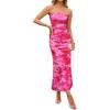 ZESICA Womens Boho Floral Strapless Maxi Dress 2026 Summer Off Shoulder Bodycon Beach Party Long Dresses(Pink)