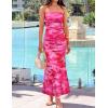 ZESICA Womens Boho Floral Strapless Maxi Dress 2026 Summer Off Shoulder Bodycon Beach Party Long Dresses(Pink)