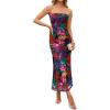 ZESICA Womens Boho Floral Strapless Maxi Dress 2026 Summer Off Shoulder Bodycon Beach Party Long Dresses(Purple)