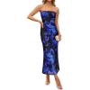 ZESICA Womens Boho Floral Strapless Maxi Dress 2026 Summer Off Shoulder Bodycon Beach Party Long Dresses(Royal Blue)
