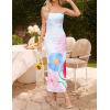 ZESICA Womens Boho Floral Strapless Maxi Dress 2026 Summer Off Shoulder Bodycon Beach Party Long Dresses(Sky)