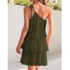 ZESICA Women’s Boho Summer One Shoulder Sleeveless Ruffle Tiered Layered Chiffon Pleated A Line Flowy Mini Dress(Armygreen)