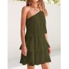 ZESICA Women’s Boho Summer One Shoulder Sleeveless Ruffle Tiered Layered Chiffon Pleated A Line Flowy Mini Dress(Armygreen)