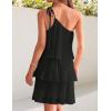 ZESICA Women’s Boho Summer One Shoulder Sleeveless Ruffle Tiered Layered Chiffon Pleated A Line Flowy Mini Dress(Black)