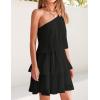 ZESICA Women’s Boho Summer One Shoulder Sleeveless Ruffle Tiered Layered Chiffon Pleated A Line Flowy Mini Dress(Black)