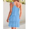 ZESICA Women’s Boho Summer One Shoulder Sleeveless Ruffle Tiered Layered Chiffon Pleated A Line Flowy Mini Dress(Blue)