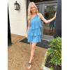 ZESICA Women’s Boho Summer One Shoulder Sleeveless Ruffle Tiered Layered Chiffon Pleated A Line Flowy Mini Dress(Blue)