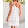 ZESICA Women’s Boho Summer One Shoulder Sleeveless Ruffle Tiered Layered Chiffon Pleated A Line Flowy Mini Dress(Ivory)