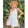ZESICA Women’s Boho Summer One Shoulder Sleeveless Ruffle Tiered Layered Chiffon Pleated A Line Flowy Mini Dress(Ivory)
