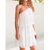 ZESICA Women’s Boho Summer One Shoulder Sleeveless Ruffle Tiered Layered Chiffon Pleated A Line Flowy Mini Dress(Ivory)