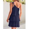 ZESICA Women’s Boho Summer One Shoulder Sleeveless Ruffle Tiered Layered Chiffon Pleated A Line Flowy Mini Dress(Navy)