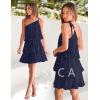 ZESICA Women’s Boho Summer One Shoulder Sleeveless Ruffle Tiered Layered Chiffon Pleated A Line Flowy Mini Dress(Navy)