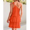 ZESICA Women’s Boho Summer One Shoulder Sleeveless Ruffle Tiered Layered Chiffon Pleated A Line Flowy Mini Dress(Orange)