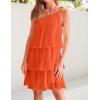 ZESICA Women’s Boho Summer One Shoulder Sleeveless Ruffle Tiered Layered Chiffon Pleated A Line Flowy Mini Dress(Orange)