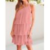 ZESICA Women’s Boho Summer One Shoulder Sleeveless Ruffle Tiered Layered Chiffon Pleated A Line Flowy Mini Dress(Pink)