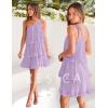 ZESICA Women’s Boho Summer One Shoulder Sleeveless Ruffle Tiered Layered Chiffon Pleated A Line Flowy Mini Dress(Purple)