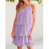 ZESICA Women’s Boho Summer One Shoulder Sleeveless Ruffle Tiered Layered Chiffon Pleated A Line Flowy Mini Dress(Purple)