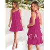 ZESICA Women’s Boho Summer One Shoulder Sleeveless Ruffle Tiered Layered Chiffon Pleated A Line Flowy Mini Dress(Rose)
