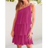 ZESICA Women’s Boho Summer One Shoulder Sleeveless Ruffle Tiered Layered Chiffon Pleated A Line Flowy Mini Dress(Rose)