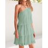 ZESICA Women’s Boho Summer One Shoulder Sleeveless Ruffle Tiered Layered Chiffon Pleated A Line Flowy Mini Dress(Sage)