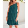 ZESICA Women’s Boho Summer One Shoulder Sleeveless Ruffle Tiered Layered Chiffon Pleated A Line Flowy Mini Dress(Teal)