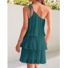 ZESICA Women’s Boho Summer One Shoulder Sleeveless Ruffle Tiered Layered Chiffon Pleated A Line Flowy Mini Dress(Teal)