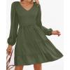 ZESICA Women’s Casual V Neck Long Sleeve Smocked High Waist Ruffle A Line Tiered Mini Dress(Armygreen)