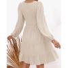ZESICA Women’s Casual V Neck Long Sleeve Smocked High Waist Ruffle A Line Tiered Mini Dress(Beige)