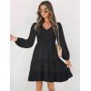 ZESICA Women’s Casual V Neck Long Sleeve Smocked High Waist Ruffle A Line Tiered Mini Dress(Black)