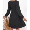 ZESICA Women’s Casual V Neck Long Sleeve Smocked High Waist Ruffle A Line Tiered Mini Dress(Black)