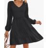 ZESICA Women’s Casual V Neck Long Sleeve Smocked High Waist Ruffle A Line Tiered Mini Dress(Black)