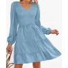 ZESICA Women’s Casual V Neck Long Sleeve Smocked High Waist Ruffle A Line Tiered Mini Dress(Blue)