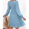 ZESICA Women’s Casual V Neck Long Sleeve Smocked High Waist Ruffle A Line Tiered Mini Dress(Blue)
