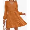 ZESICA Women’s Casual V Neck Long Sleeve Smocked High Waist Ruffle A Line Tiered Mini Dress(Caramel)