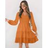 ZESICA Women’s Casual V Neck Long Sleeve Smocked High Waist Ruffle A Line Tiered Mini Dress(Caramel)