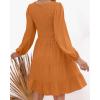 ZESICA Women’s Casual V Neck Long Sleeve Smocked High Waist Ruffle A Line Tiered Mini Dress(Caramel)