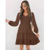 ZESICA Women’s Casual V Neck Long Sleeve Smocked High Waist Ruffle A Line Tiered Mini Dress(Coffee)